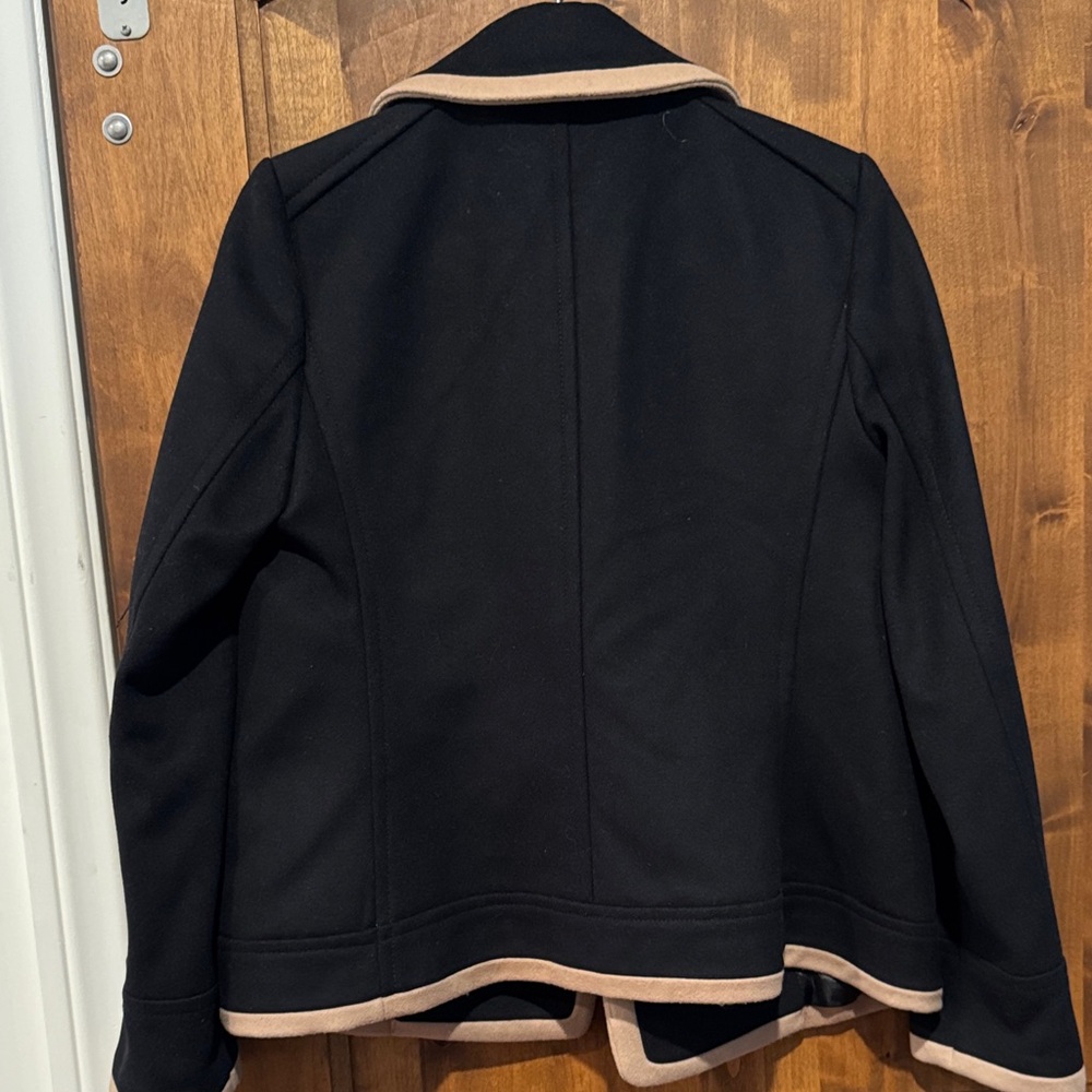J. Crew Black Pea Coat with Tan Trim - Picture 4 of 4
